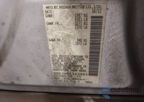 2013 Nissan Altima 3.5 Sv z USA, uszkodzony, nr VIN 1N4BL3AP9DC163463